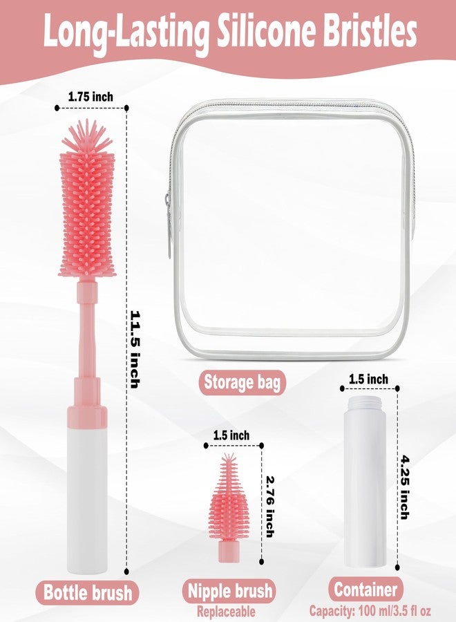 ZTX Self-Foaming Silicone Baby Bottle Brush Set - One Press Creates Rich Foam, Cleans Bottles, Breast Pump Parts & Nipples, Includes Detachable Brush & Travel Storage Bag, Pink - Image 2